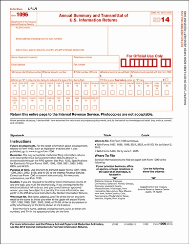 irs form 1096 instructions